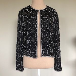 Vintage Black White Pearl Beaded Trophy Jacket